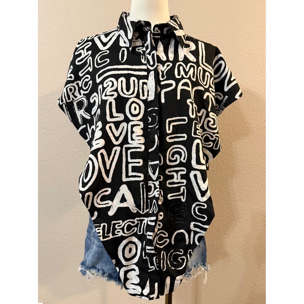 Live 4 Truth Graffiti Typography Button Down Shirt Black White XL Street Style